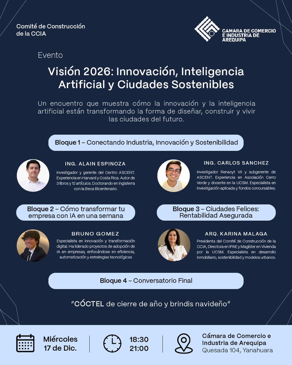 🌆 𝗩𝗶𝘀𝗶𝗼́𝗻 𝟮𝟬𝟮𝟲: 𝗜𝗻𝗻𝗼𝘃𝗮𝗰𝗶𝗼́𝗻, 𝗜𝗻𝘁𝗲𝗹𝗶𝗴𝗲𝗻𝗰𝗶𝗮 𝗔𝗿𝘁𝗶𝗳𝗶𝗰𝗶𝗮𝗹 𝘆 𝗖𝗶𝘂𝗱𝗮𝗱𝗲𝘀 𝗦𝗼𝘀𝘁𝗲𝗻𝗶𝗯𝗹𝗲𝘀

🎟 𝗜𝗻𝘀𝗰𝗿𝗶́𝗯𝗲𝘁𝗲 𝗮𝗾𝘂𝗶́: forms.gle/V6Av3nfakgr5Wr…