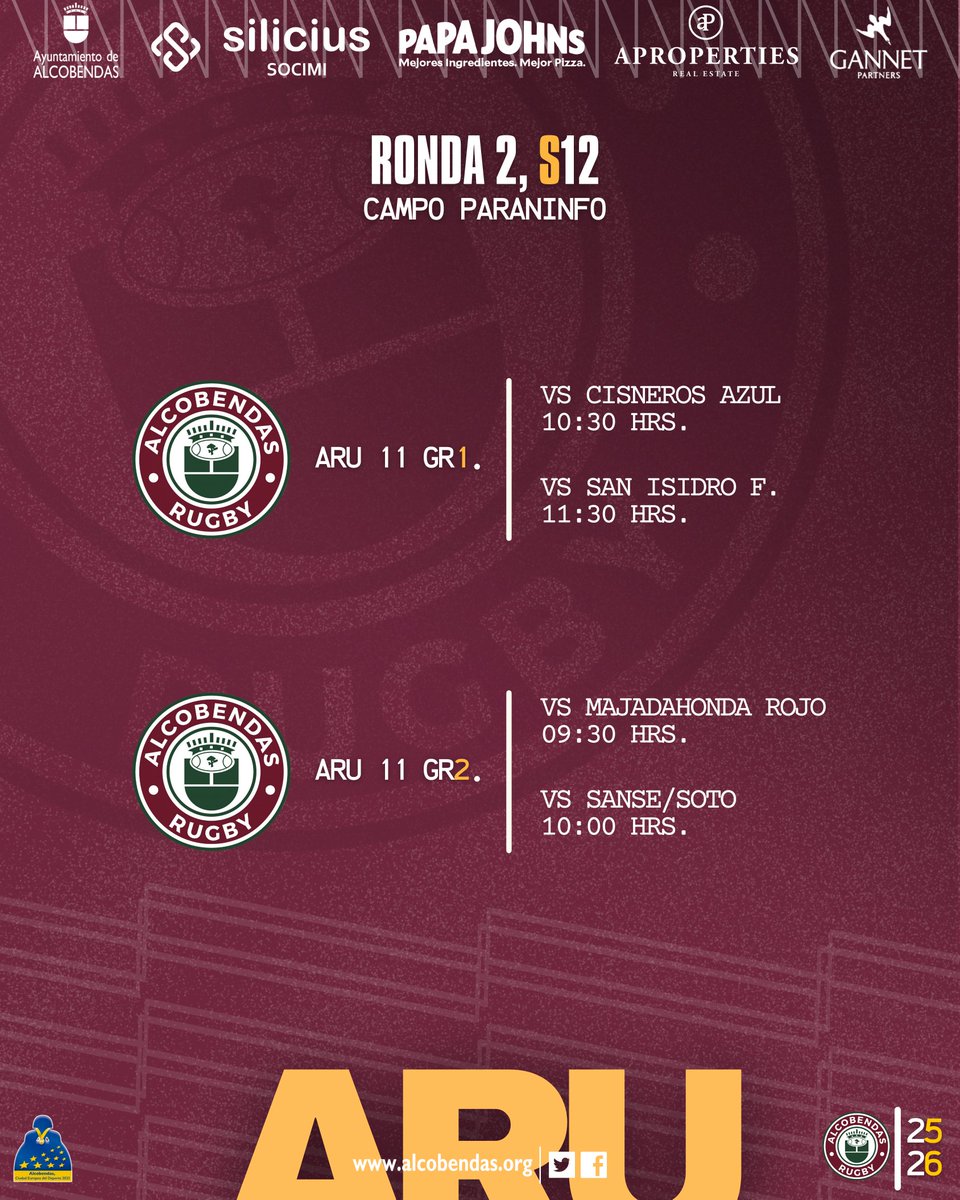 Ronda 2 – S12 | 13 Dic

Nuestros equipos de la Escuela Alcobendas compiten en varios campos de Madrid.
¡A disfrutar de la jornada!
#SiempreGranates #EscuelaApropertiesAlcobendas