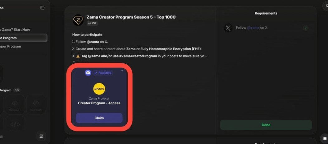 join. What I love about <a href="/zama/">Zama</a> is that everyone wins, big and small, and seeing smaller accounts climb the leaderboard is wild. Season 5 is live. Just join the Guild, complete tasks, create content about FHE &amp; Zama, and tag <a href="/zama/">Zama</a>. why S5 might matter even more

#ZamaCreatorProgram