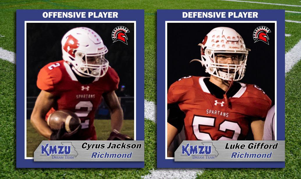 Spartan_Footbal's tweet image. Congratulations to these two Spartan Football players, Cyrus Jackson and Luke Gifford, for making the 2025 KMZU Dream Team! @CJackson03230 @giffluke