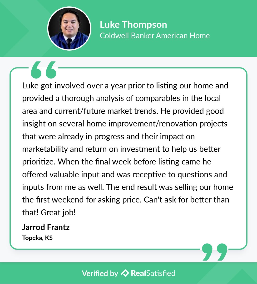 AgentLuke's tweet photo. Who wouldn’t be honored by a recommendation like this? https://t.co/AEzg1kwdb3 via @realsatisfied https://t.co/F6s2FBuKMX