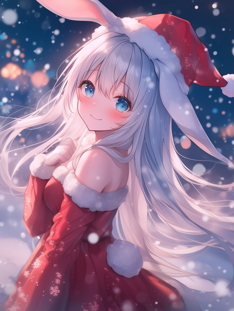 ♦専用♦No.25☆賑やかクリスマス花束抱いてるサンタうさぎちゃんトナカイさん♦ AI聖夜の夜2025 花うさぎさんの企画にネタ枠参加しまーす！ 聖なる夜に