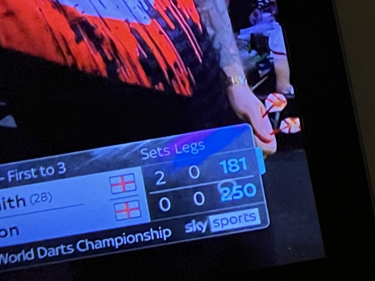MarkTyrer's tweet photo. @SkySports #WDC26 @virginmedia @OfficialPDC can you either move the score board or move the watermark please? Hard to read bottom score from normal viewing distance. https://t.co/9mGI7jzQ9S