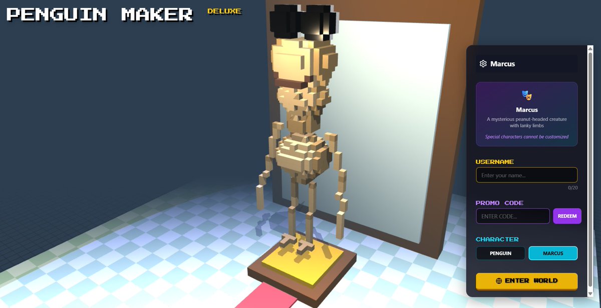 $marcus is now in Club Pengu thanks to <a href="/oSKNYo_dev/">oSKNYo / Doxed 耐心</a> 

enter marcus in the promo code and play as your favorite worm!

go check it out and support $CPw3
clubpengu.fun