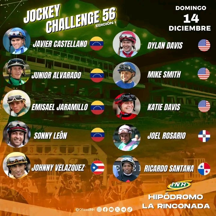 <a href="/m_estiben/">𝕏 Estiben Hernández </a> Bueno solo Dylan Davis está lesionado pero es un lujo tener acá al Jockey de la Campeona Zenyatta
