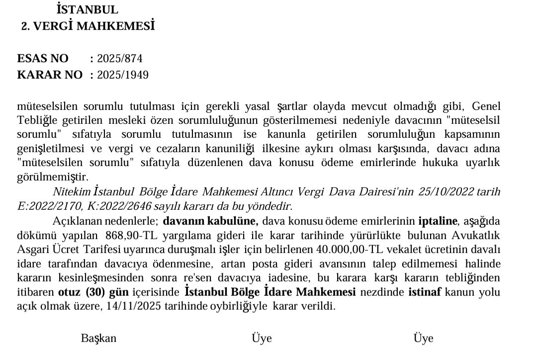 vergiyargilama's tweet photo. 🔥Vekili olduğum dosyadan SMMM hakkında önemli karar gerekçesi🔥

Genel tebliğ ile SMMM hakkında müteselsil sorumluluk nedenleri genişletilemez.

Not: Kaydetmeyen SMMM kalmasın diye künye açık.