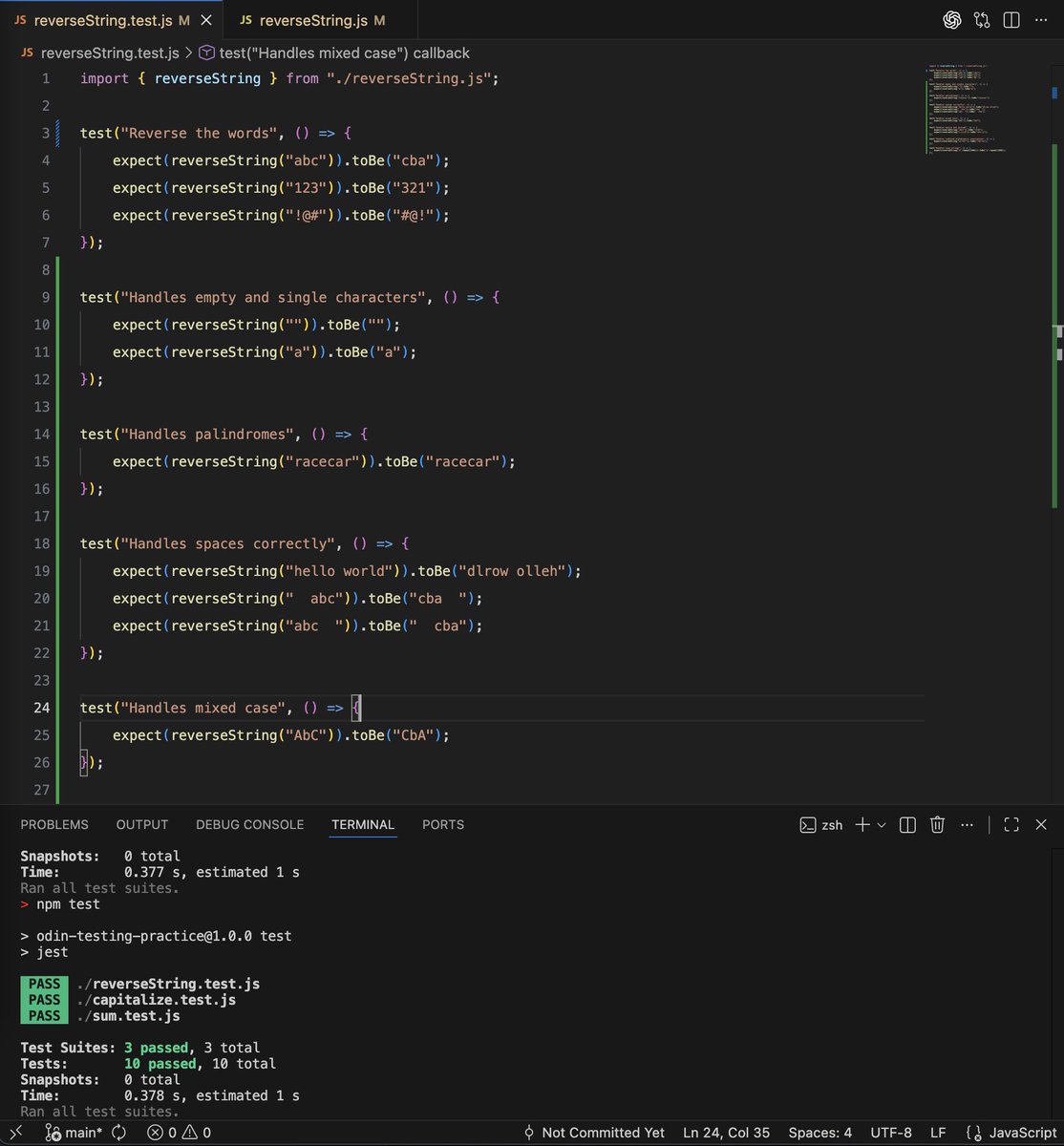 RaifShareef_'s tweet image. Day 45/#100DaysOfCode 

Putting yesterday&apos;s TDD learning into practice.

Created testing for a simple function, covering different scenarios which the function can expect.

Theres more work upfront, but TDD makes a lot of sense.