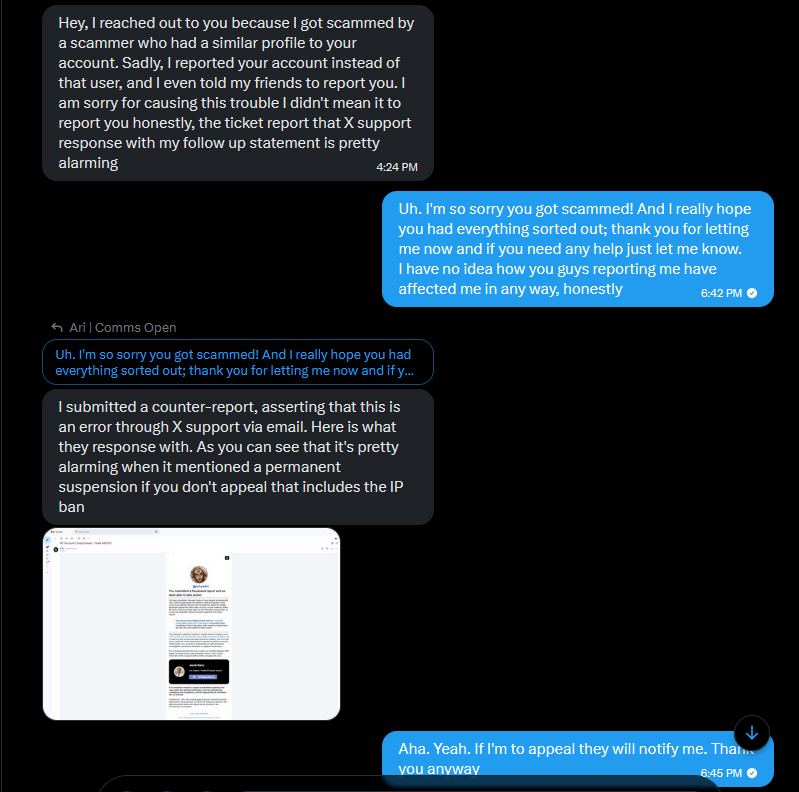 ArhyaArt's tweet photo. Guys, don't fall for it and beware!!
Repost and REPORT this one so he can't scam anyone else.

He has a huge following so the real account owner might've lost control of its access.

REMINDER: If X staff wants to contact you, they will reach you out!! https://t.co/U7It4rmQI3