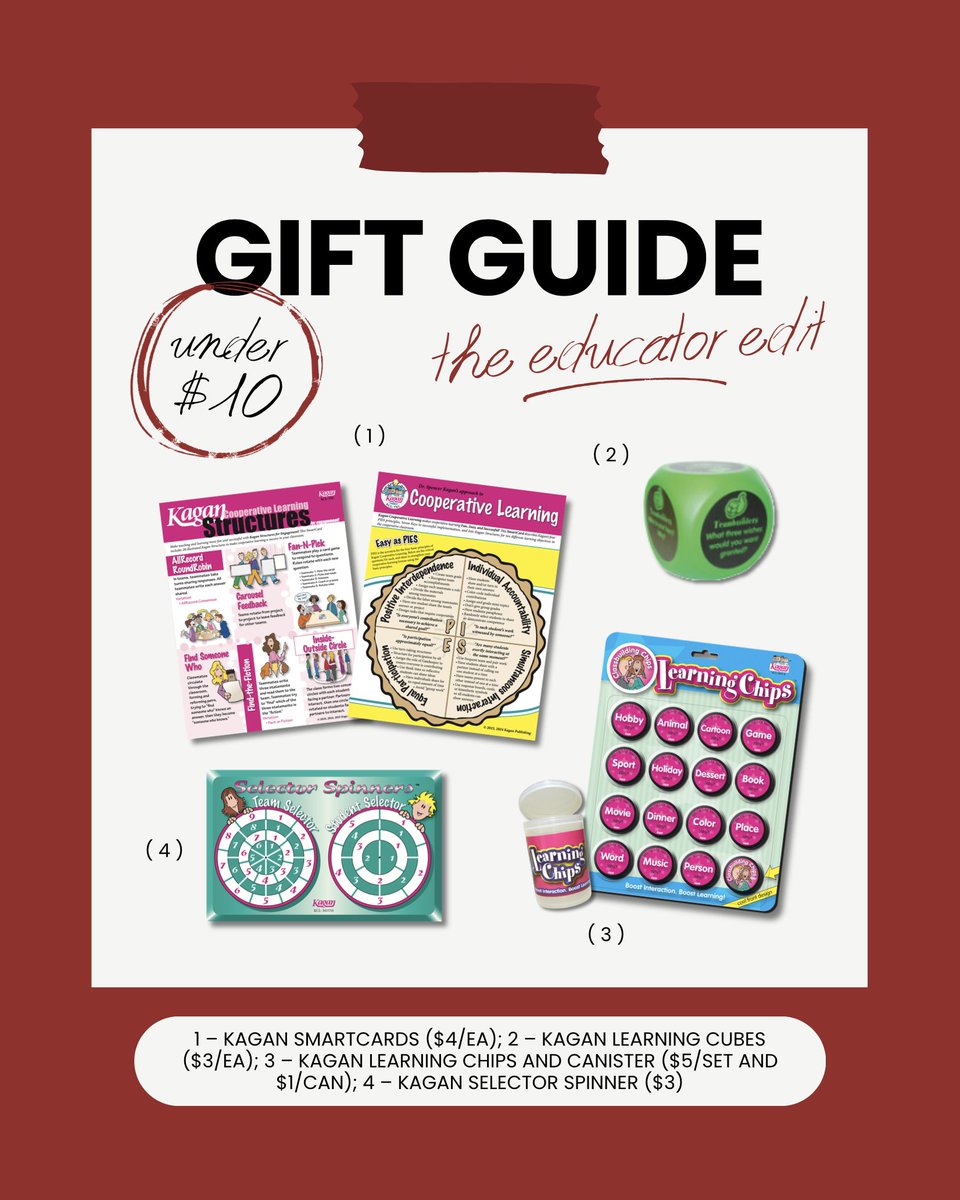 KaganOnline's tweet photo. Your holiday shopping just got way easier! Explore our Kagan Holiday Gift Guide, packed with teacher-loved tools that spark joy and engagement ๐๐
Shop: https://t.co/HULE2TnIXk
#kagan #kaganstructures #cooperativelearning #teachertools #teachertoolbox #teachergift #giftinspo https://t.co/FkH2XIGKcn