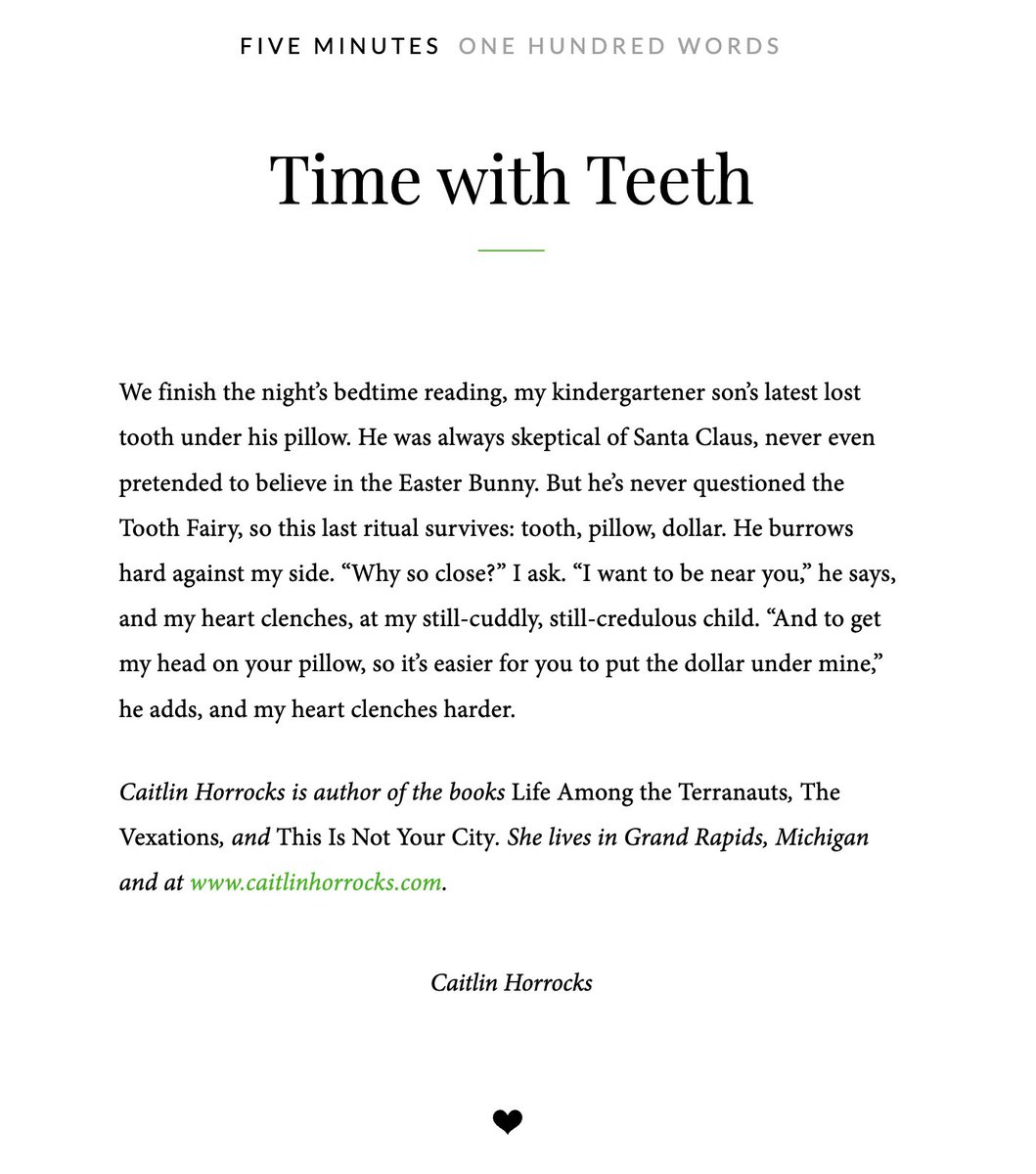 Shout out to Professor Caitlin Horrocks, whose 100 word essay appeared recently in Five Minute Lit. Congratulations, Caitlin!
#gvsu #gvsuwriting #cnf #100words #gocaitlingo

fiveminutelit.com/five-minutes/t…