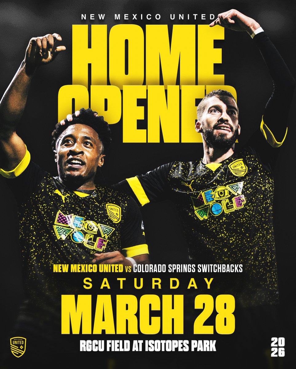 NewMexicoUTD's tweet photo. The Countdown Is On 💥

Pro soccer returns to New Mexico on March 28, 2026, as United faces Colorado Springs Switchbacks for our Home Opener ⚔️ Secure your spot with Season Tickets today: https://t.co/wWVKSwOSzJ https://t.co/a2sGQfOoOz