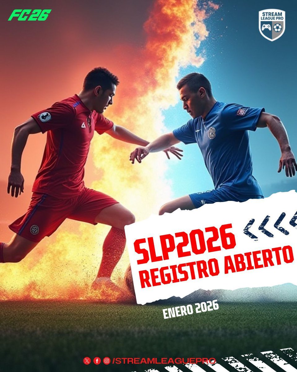 🗣️ ¡Atención equipos!
La Stream League Pro 2026 ya está en marcha.
¿Listos para competir con FC26?
Inscríbanse aquí → bit.ly/SLPRegistro26 
Inicio: enero 2026. #SLP2026