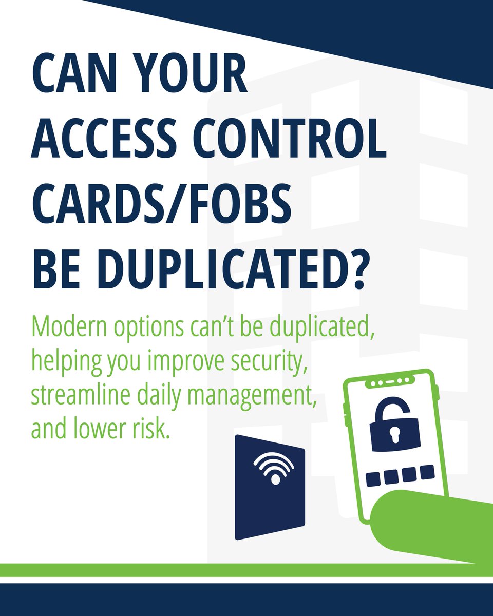Can your access control cards/fobs be duplicated? Modern options can't be duplicated, helping you improve security, streamline daily management, and lower risk. DM us to learn more!