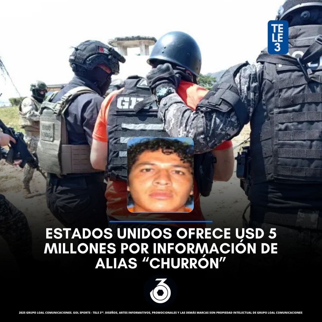 tele3ec's tweet photo. 📣🔔#Tele3// Alias "Churrón" (Francisco Manuel Bermúdez Cagua), ya le pusieron precio para su captura siendo  líder criminal ecuatoriano y lugarteniente de la banda "Los Choneros".

Actualmente es un prófugo de la justicia y es buscado por las autoridades de #EstadosUnidos , quienes ofrecen una recompensa de hasta 5 millones de dólares por información que lleve a su captura. 

Se le acusa de cargos relacionados con el narcotráfico internacional (tráfico de cocaína a EE. UU.), tráfico de armas y asesinatos.

En #Ecuador, es conocido por su papel de alto rango dentro de "Los Choneros", una de las organizaciones delictivas más violentas del país, vinculada al Cártel de #Sinaloa. Estuvo involucrado en operaciones de minería ilegal y se fugó de un hospital en mayo de 2024.