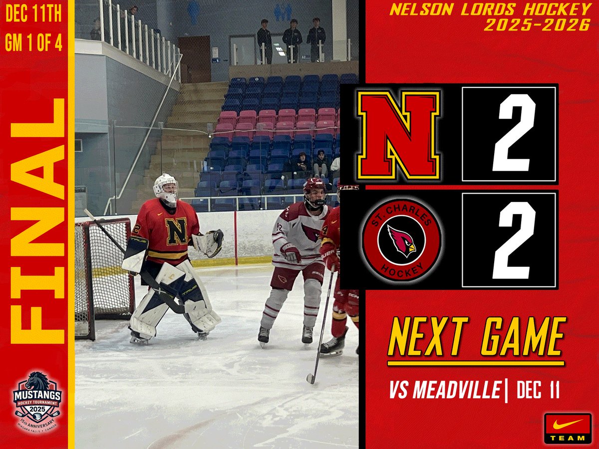 nelsonlordshky's tweet photo. The Lords open the St. Michaels Invitational Tournament with a 2-2 tie vs. a strong @SccCardsHockey team. Nelson is back at it later this afternoon against Meadville (3:40pm).

🔴🟡🏒 #GoLords #DriveForFive https://t.co/2y5V9nlppq