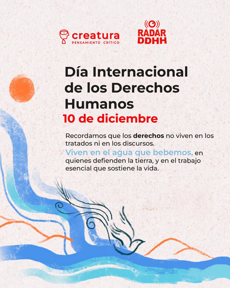 CreaturaCTA's tweet photo. 🧵1/
Ayer, en el marco del 10 de diciembre, Día Internacional de los #DerechosHumanos, cerramos el año con el episodio 13 "El agua no se vende" de #RadarDDHH. https://t.co/q9dYxkBevE