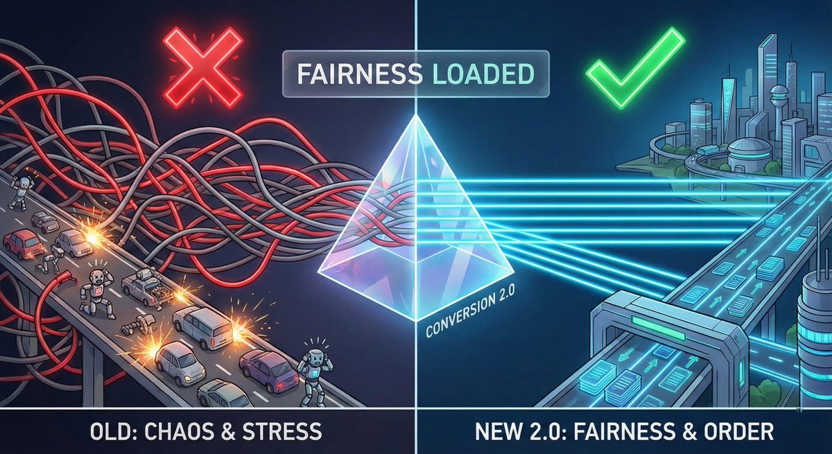 [업데이트] 컨버전 2.0 가동! 🔄 이제 '속도전'은 끝났습니다.

<a href="/RiverdotInc/">River</a> @River4FUN $RIVER

방금 Conversion 2.0이 라이브되었습니다. 핵심은 딱 하나, **'공평함'(Even Distribution)**입니다.

과거의 방식이 누가 더 빨리 클릭하느냐의 싸움이었다면, 새로운 2.0은 누가 더 **'리버 생태계에