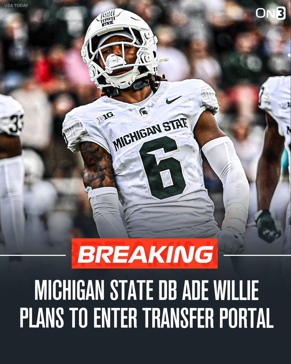 TransferPortal's tweet photo. NEW: Michigan State DB Ade Willie plans to enter the NCAA transfer portal, @PeteNakos reports. 

Willie totaled 16 tackles and 1 pass deflection this season. 

https://t.co/kSYG7dZ8sR https://t.co/YS58n9IY6q