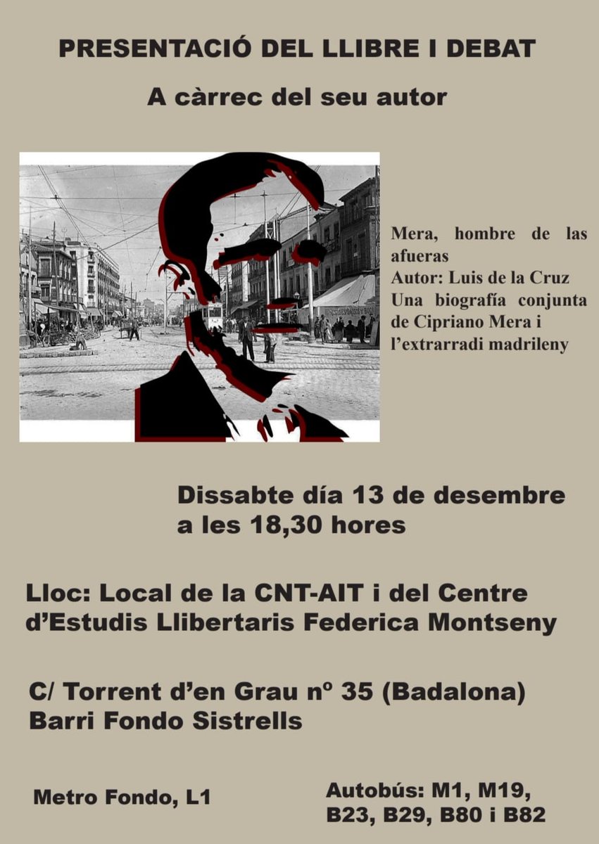 Aquest dissabte a les 18.30 hores presentem:
'Mera, hombre de las afueras' amb el seu autor <a href="/eltransito/">Luis de la Cruz</a> l'acompanyarà <a href="/josep_pimentel/">Josep Pimentel</a> 
Editat per <a href="/de_cordel/">Decordel</a> 
Us hi esperem!