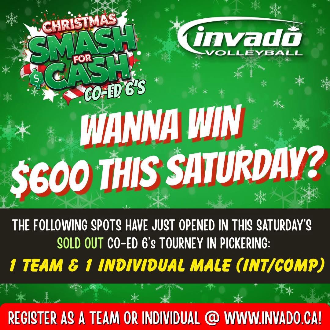 InvadoVB's tweet image. Who wants a shot at your share of $600.00 in Christmas CASH this Saturday in Pickering?!?!?

1 TEAM had to pull out &amp;amp; another team needs an int/comp MALE INDIVIDUAL in this SOLD OUT co-ed 6’s tourney, so book your spot at invado.ca TODAY!

#invadovb…