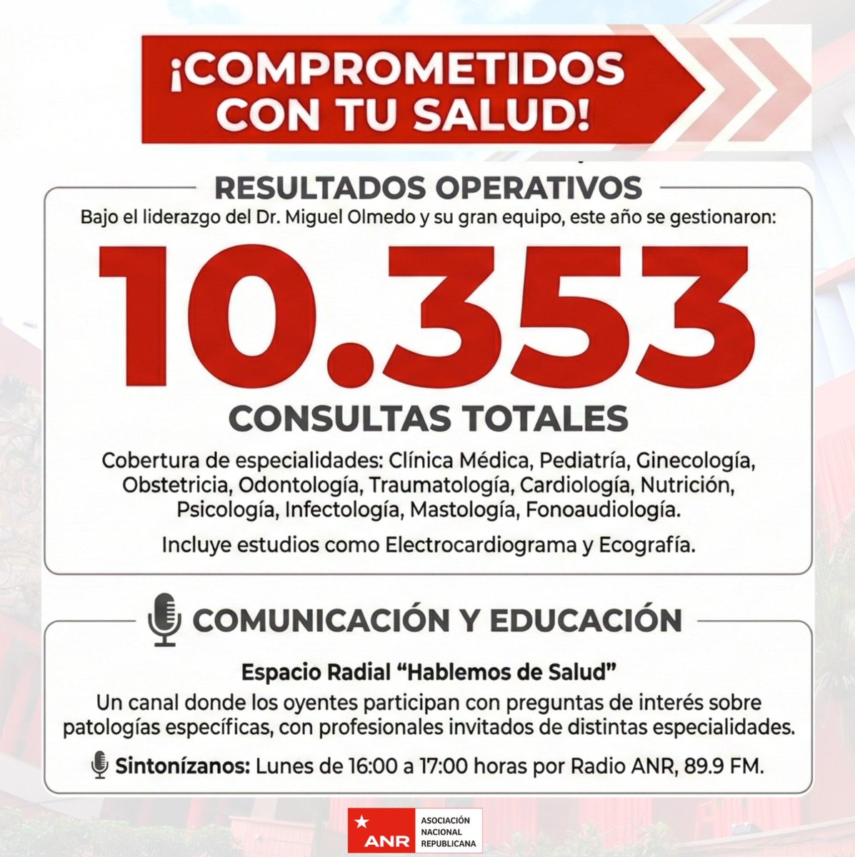 Secretaria de Salud de la ANR, da a conocer totalidad de atenciones realizadas en el 2025.