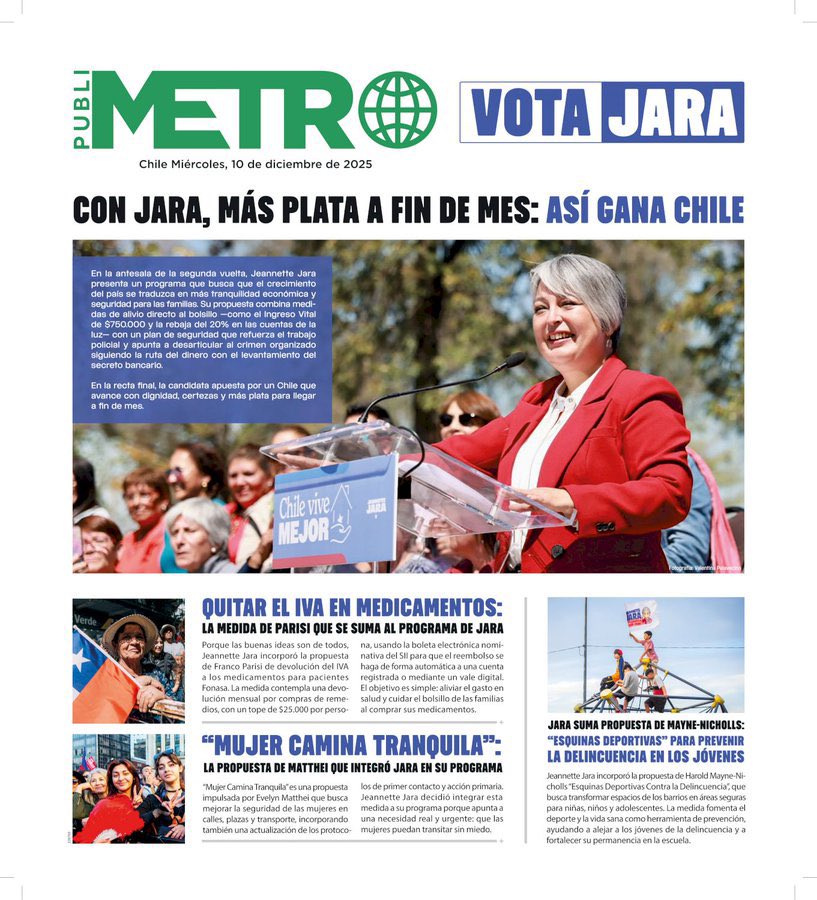 PearlClaudio's tweet photo. 🔥Con Jara hay certezas: más plata a fin de mes, medicamentos sin IVA y un país que avanza con seguridad y dignidad.

✅Chile no retrocede, Chile se levanta. Este domingo votamos futuro. 

#SegurosConJara #ConJaraEsPosible #JaraPresidenta❤️🇨🇱 https://t.co/A448Z4BY8o