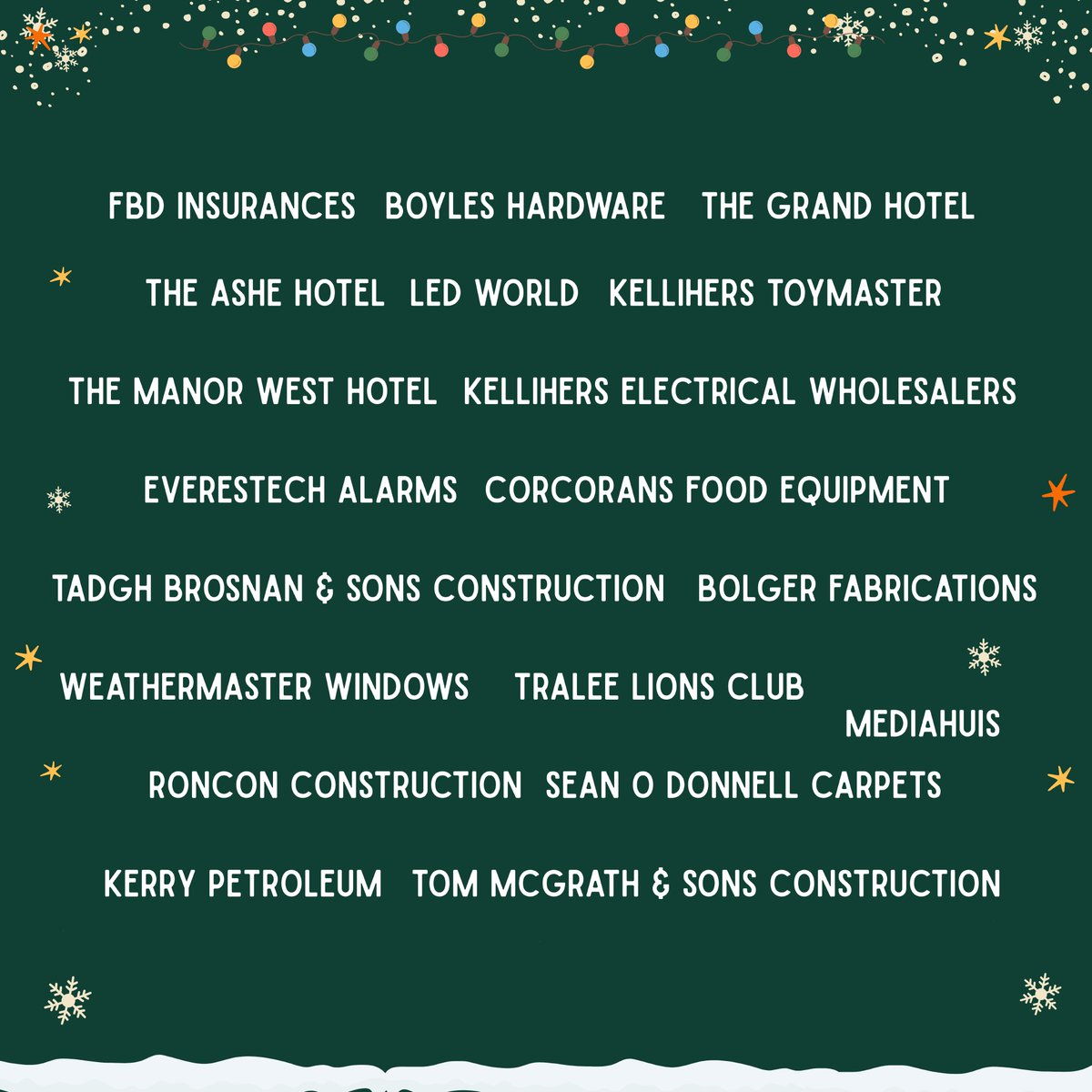 FeileThraLi's tweet photo. A heartfelt thank you to all our amazing sponsors for supporting Féile Thrá Lí this year. Your generosity, partnership and belief in our festival help bring our events, culture and community spirit to life. 🌟💛💚

#FeileThraLi #ThankYouSponsors #CommunitySupport #Tralee https://t.co/1nIak6qhdA