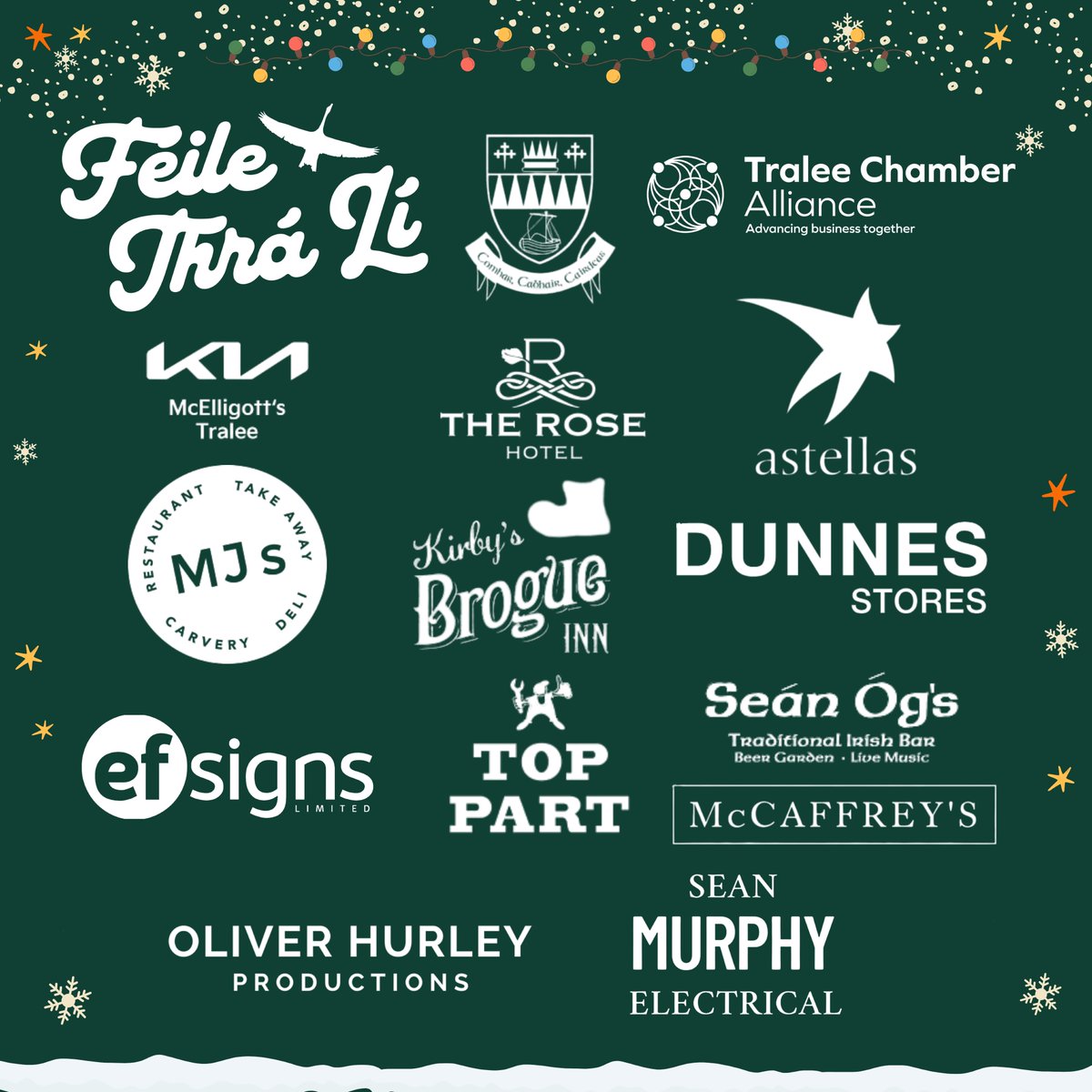 FeileThraLi's tweet photo. A heartfelt thank you to all our amazing sponsors for supporting Féile Thrá Lí this year. Your generosity, partnership and belief in our festival help bring our events, culture and community spirit to life. 🌟💛💚

#FeileThraLi #ThankYouSponsors #CommunitySupport #Tralee https://t.co/1nIak6qhdA