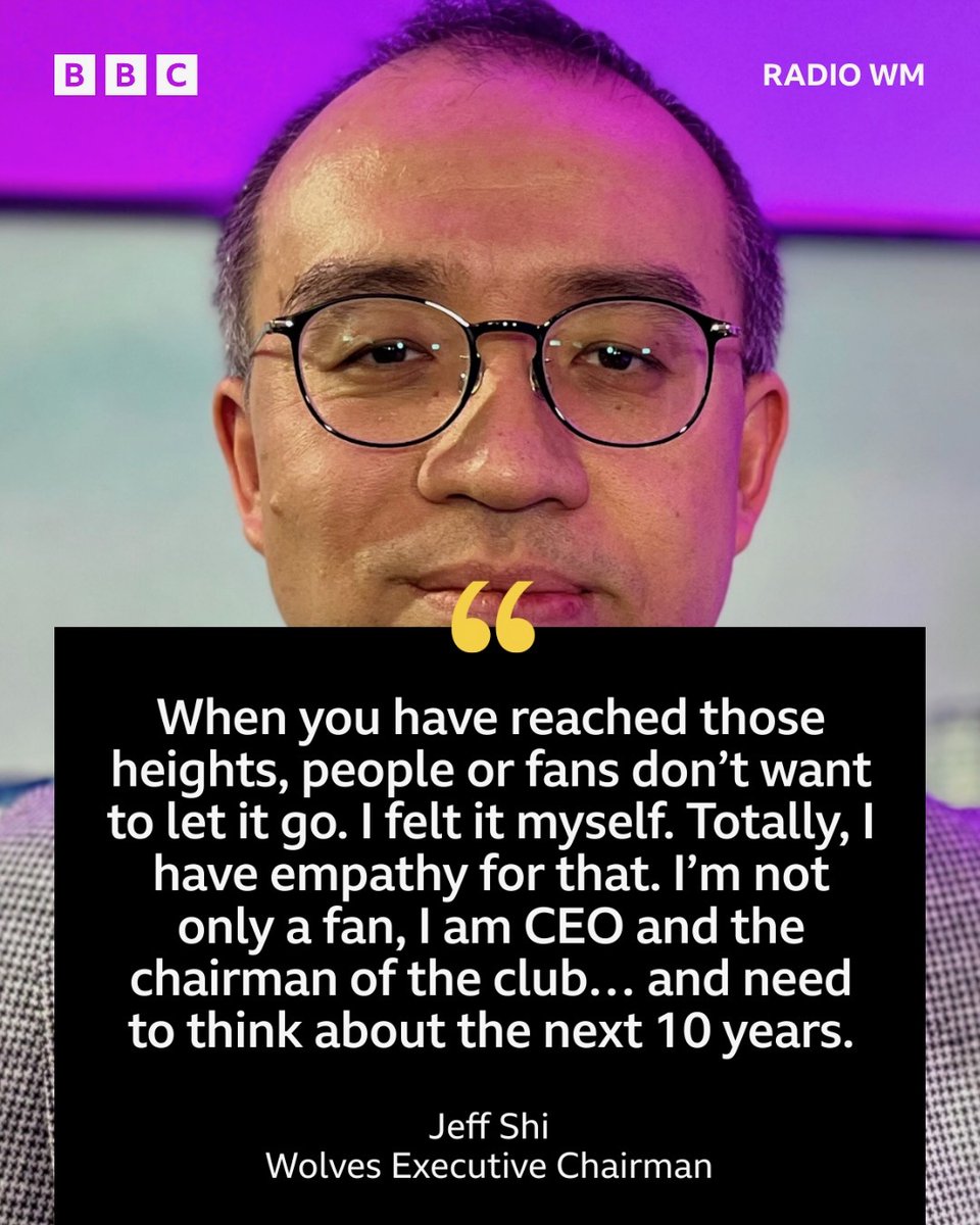 bbcwm's tweet photo. Wolves executive chairman Jeff Shi reflects on the current mood among fans at Molineux.
Listen: https://t.co/5GymPPuufX https://t.co/31CAWD2uGv