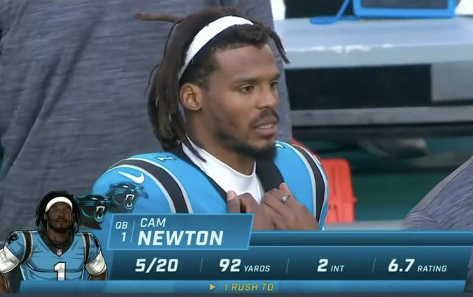 An actual stat line from one of Cam Newton's final NFL starts.