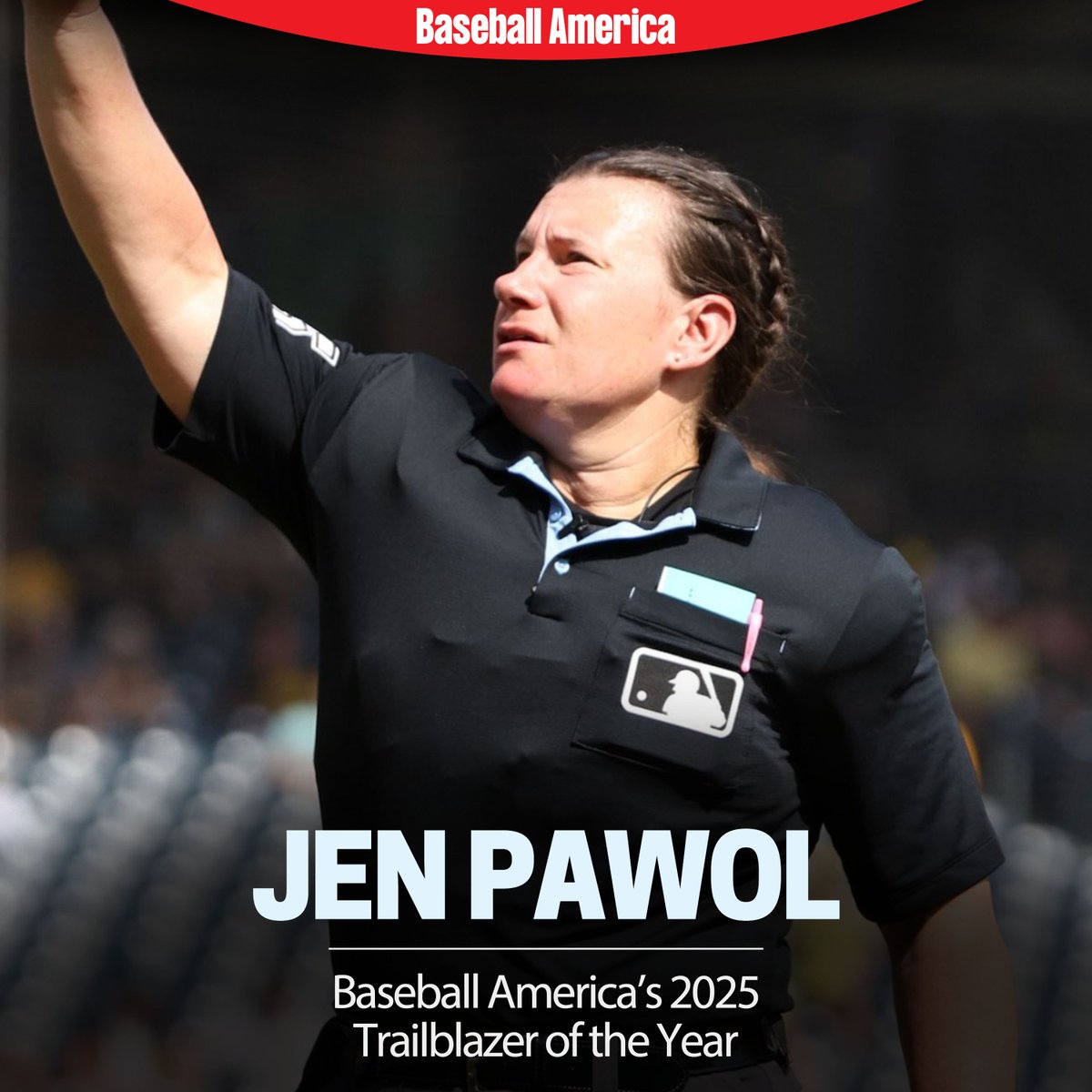 BaseballAmerica's tweet image. When Jen Pawol took the field as an MLB umpire at Atlanta’s Truist Park on August 9, it made history. 

For the first time, a female umpire worked a regular season MLB game.

She's our 2025 Trailblazer of the Year: buff.ly/tcm8vjh