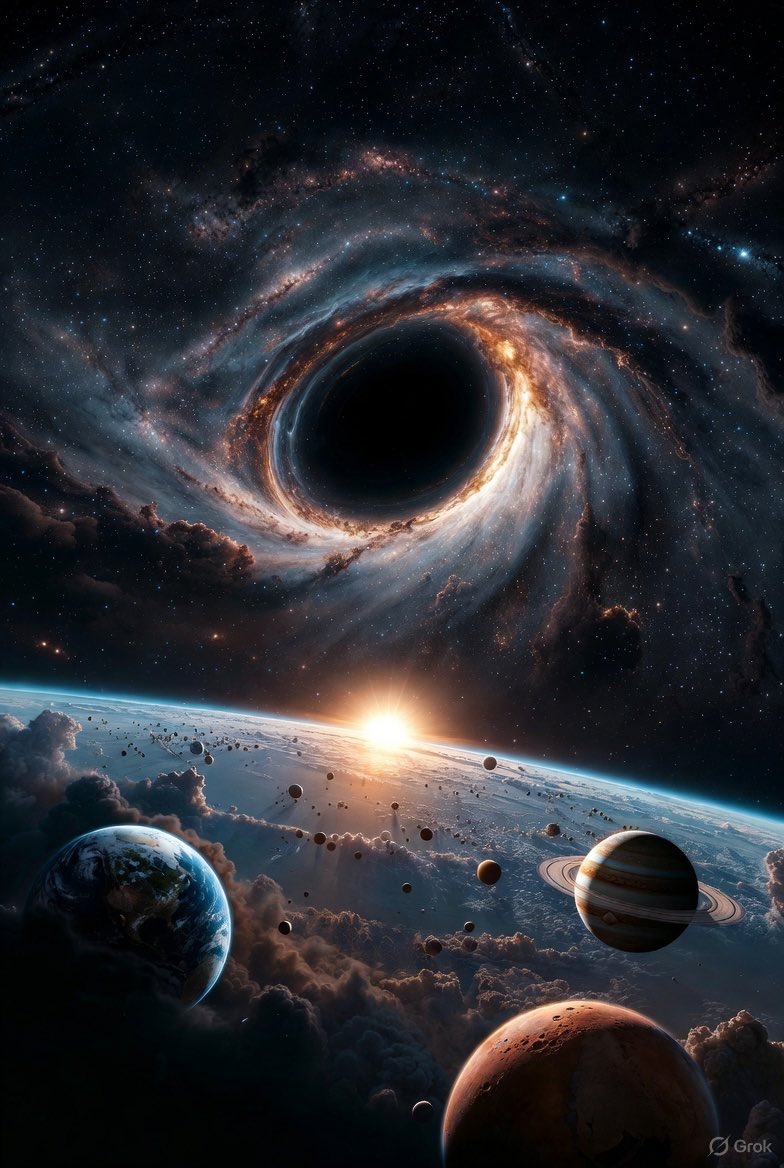 antonplaysdrums's tweet photo. @SHiriyur19168 @AstronomyVibes No, even the smallest black hole would devastate the solar system. We would actually be able to see it as it literally start eating the sun and stripping away the gas layers of Jupiter and the rest of the gas giants. https://t.co/fOIQuUa6Nk