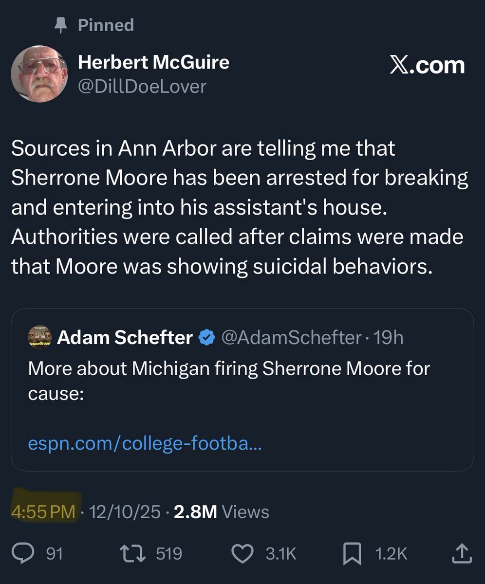 DillDoeLover's tweet photo. @DarkoStateNews is claiming to have broken the Sherrone Moore news first, which all my Herb-ivores know is not true. He went as far as blocking me to keep the truth from coming out. No integrity in sports journalism anymore. I will not let him get away with this #HERBHADITFIRST https://t.co/ytCkzlJxmf