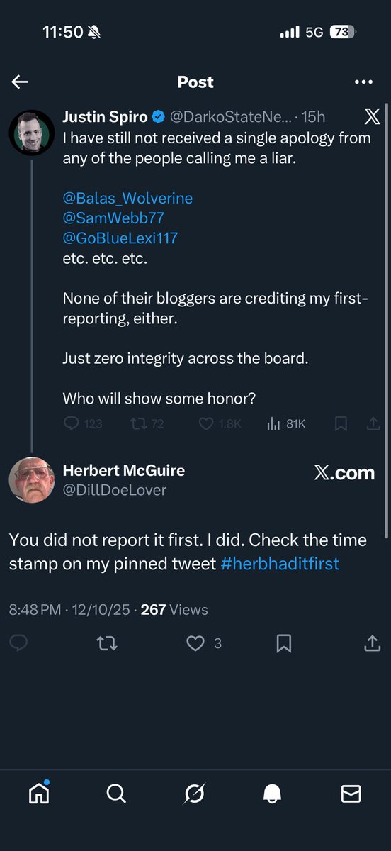 DillDoeLover's tweet photo. @DarkoStateNews is claiming to have broken the Sherrone Moore news first, which all my Herb-ivores know is not true. He went as far as blocking me to keep the truth from coming out. No integrity in sports journalism anymore. I will not let him get away with this #HERBHADITFIRST https://t.co/ytCkzlJxmf