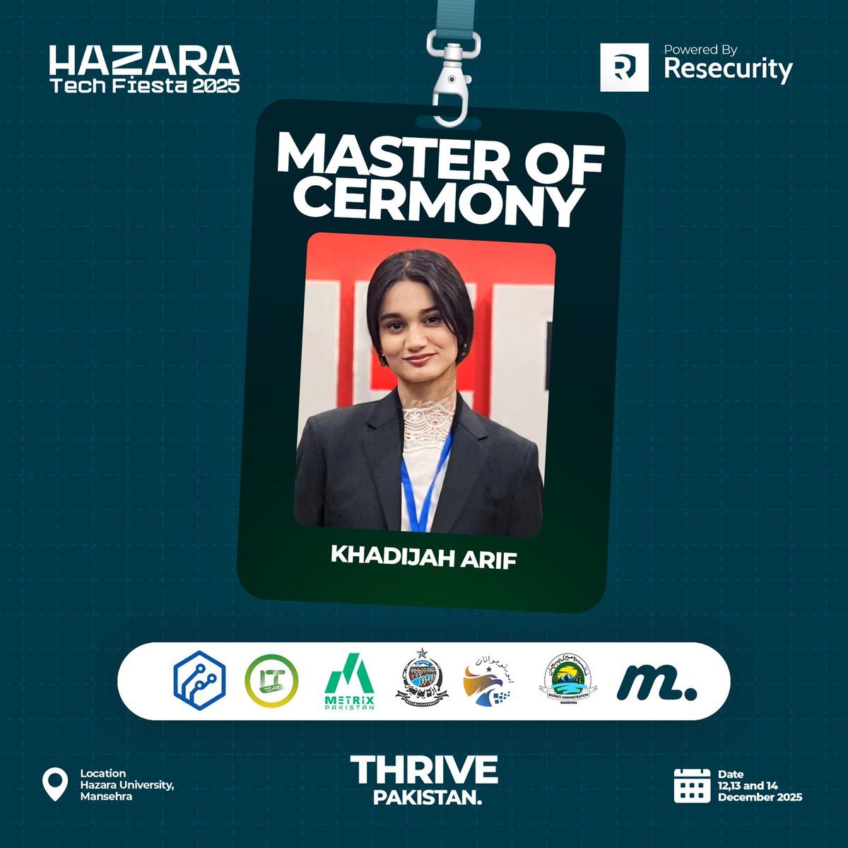 Thrive_Pakistan's tweet photo. She's got the charm and the expertise! 🌟 We're delighted to welcome Khadijah Arif as the event host for #HazaraTechFiesta 2025! 🚀 With her captivating personality and hosting skills, Khadijah will make sure you have an unforgettable experience. #ThrivePakistan #HazaraTechFiesta https://t.co/313RVQFl2C