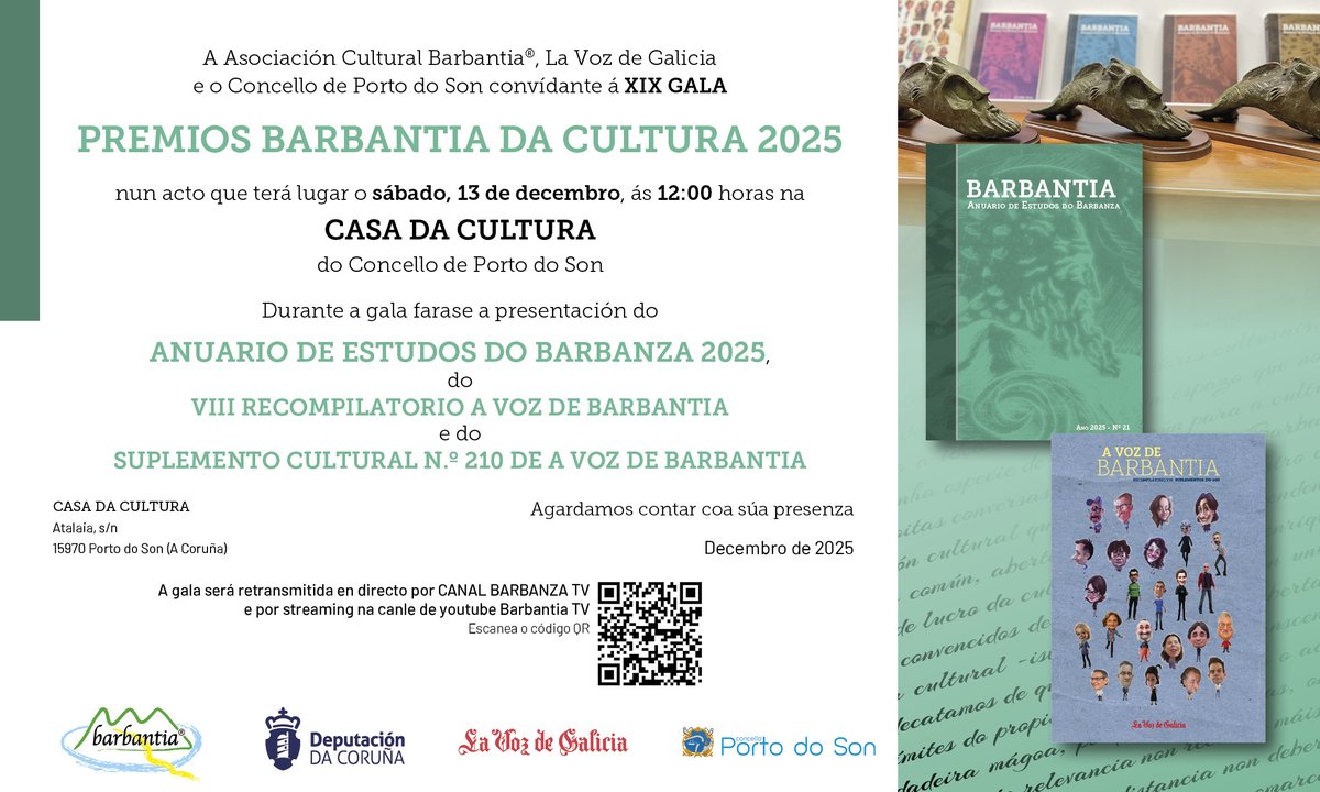Porto do Son: XIX Gala dos Premios Barbantia da Cultura 2025: axendacultural.aelg.gal/2025/12/12/por… <a href="/Barbantia/">A.C. BARBANTIA</a>