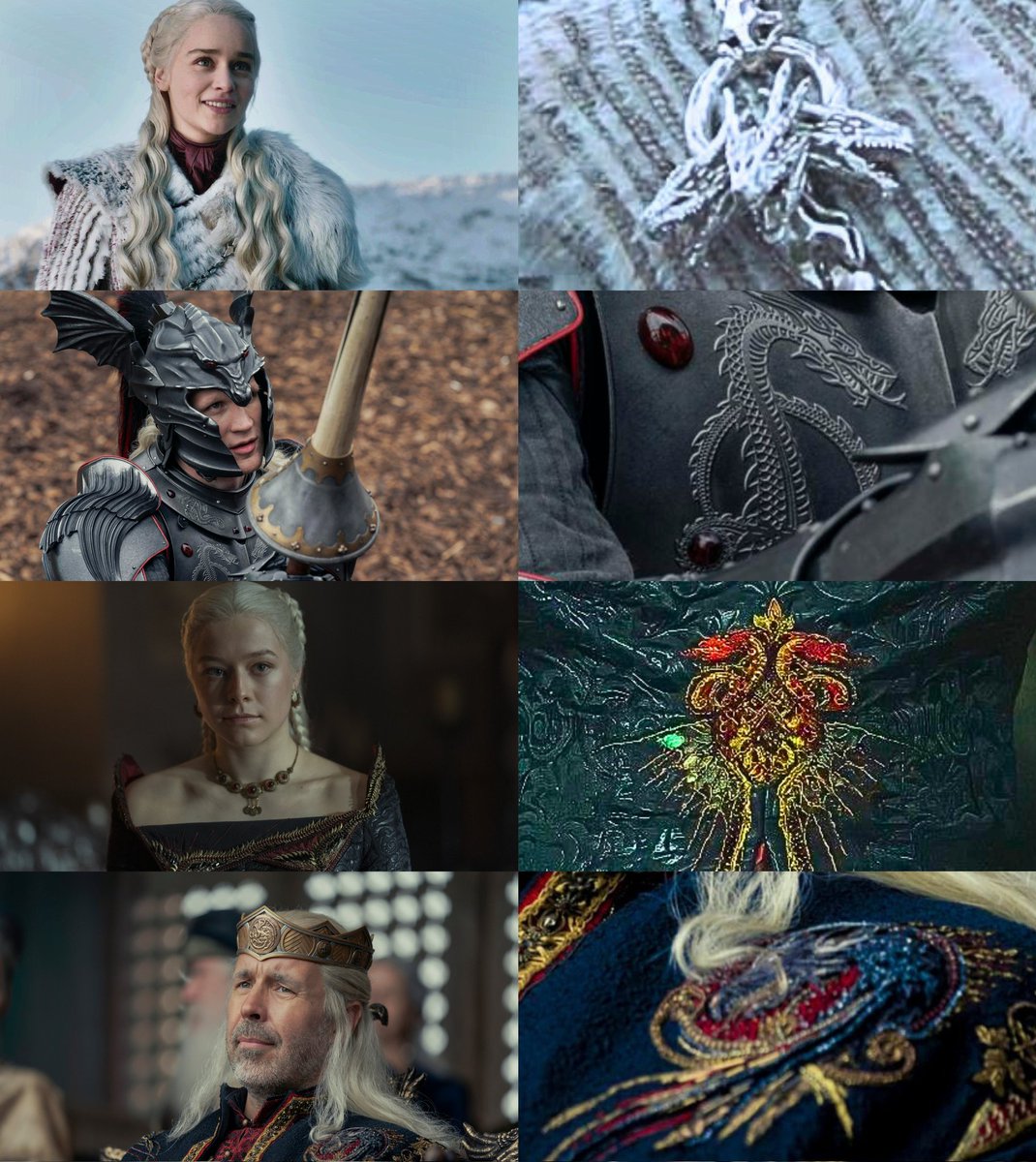 bestoftheblacks's tweet image. The Targaryens wearing symbols of their dragons on their clothes