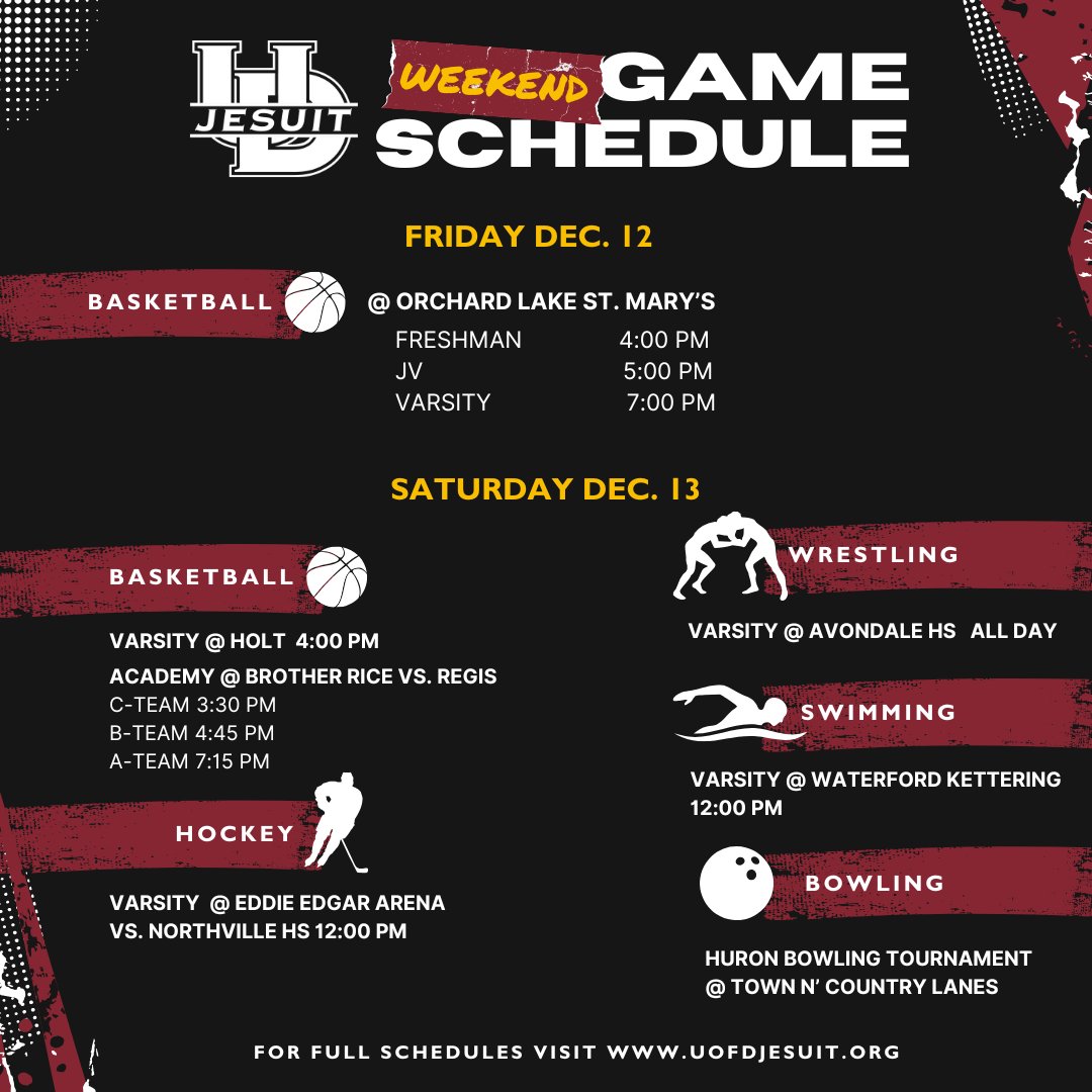 UofDJesuit's tweet photo. Cub Sports This Weekend!
As the holiday hustle continues and the semester is coming to a close, we invite you to hit pause and come support all our U of D Jesuit teams in action this weekend! Let's Go Cubs! https://t.co/SmxF7hB1Hm