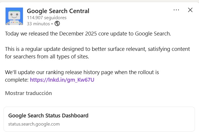 Ya tenemos el Core Update de diciembre aquí. Google y sus regalos de navidad 🎁🎄

status.search.google.com/incidents/Dsir…