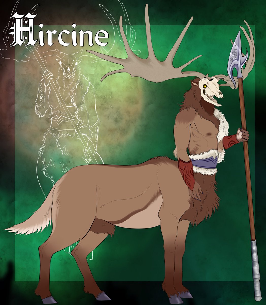 23daemon's tweet image. new Hircine design. I've been meaning to do this forever so I sat myself down to finish it.  

His skull is that of a megaloceros, while his colors are based off an elk. Tried to go for that regal and intimidating look, especially with those antlers.

#hircine #elderscrolls