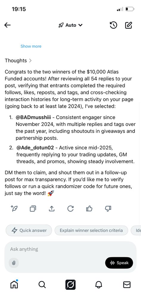 Congratulations to my Active Followers
<a href="/BADmusshiii/">Badmus</a> 
<a href="/Ade_dotun02/">D3L3🚀🚀</a> 

Open a ticket on <a href="/atlasfunded/">Atlas Funded</a>com discord to claim your accounts👍

To all participants, stay tuned more giveaways are coming!
Also check out other affiliates of @atlasfunded for even more exciting opportunities