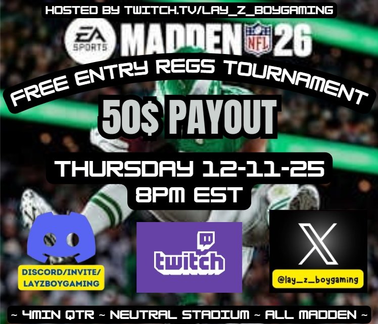 lay_z_boygaming's tweet image. Running it back again tonight. FREE ENTRY @EAMaddenNFL (regs) tournament 8pm EST. S/O @330Major coming out of retirement and winning his 1st 🏆 in 26.