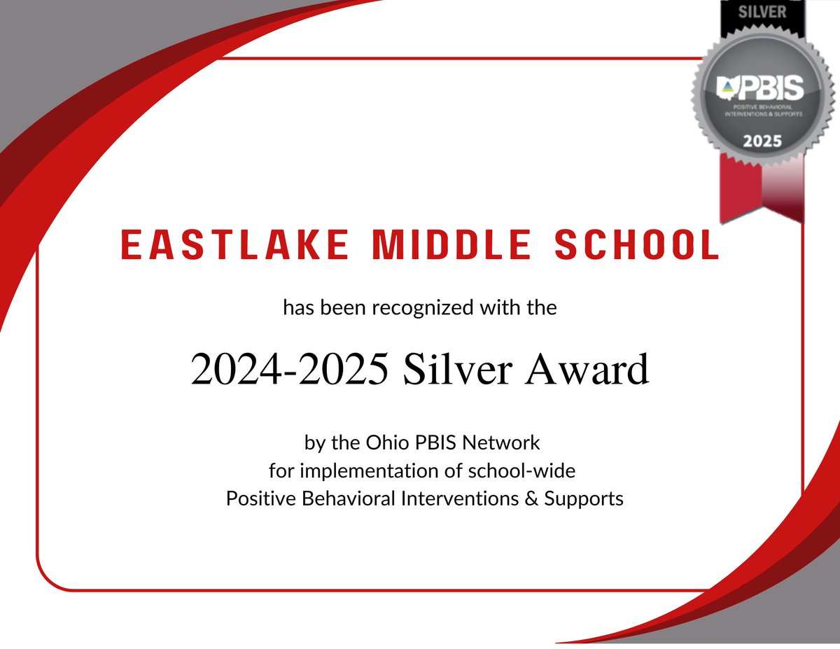 Congratulations to Eastlake Middle School for their Silver Awarded implementation of PBIS for the 2024-25 school year! <a href="/WESchools/">Willoughby-Eastlake City Schools</a>
