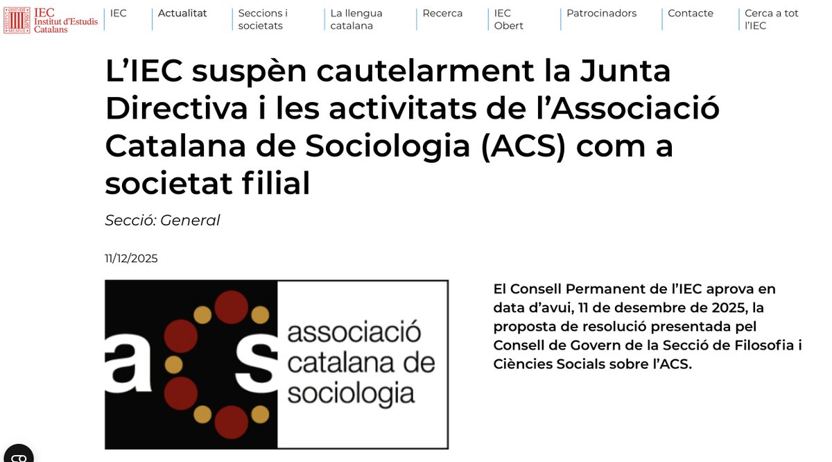 El Institut d`Estudis Catalans publica una declaración tomando medidas de investigación y sancionadoras contra el grupo CREA y sus miembros.

<a href="/OIntegridadEsp/">Oficina Española de Integridad en Investigación</a> ha colaborado informando sobre todos los aspectos que se han publicado en los últimos meses.

iec.cat/noticia/?id_no…