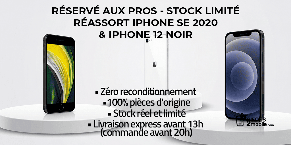 pieces2mobile's tweet photo. RÉASSORT iPHONE SE 2020 – STOCK TRÈS LIMITÉ
Lot d’#iPhoneSE2020 à prix de folie, réservé aux pros.
En plus d'#iPhone12 128 GB (noir, grade ABC mix) et #iPhone14 128 GB (bleu/noir, grades AB &amp; C, TVA sur marge).

Prix et dispo via votre compte pro sur 👉 https://t.co/6jGXcpJ5er https://t.co/ZGZHYnvgLd