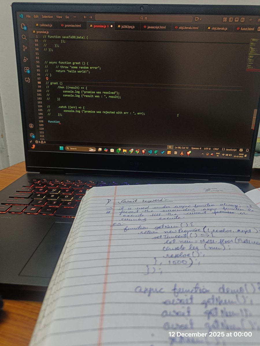 growing_phool's tweet image. #Day 68 of #90dayscodingchallenge 
- did a workout ( push-ups, pull-up, dips, squats, some weights)

- today I learned about async and await function.
Async keyword written before any function makes it an async function and it returns a promise by default. 
While as await is…