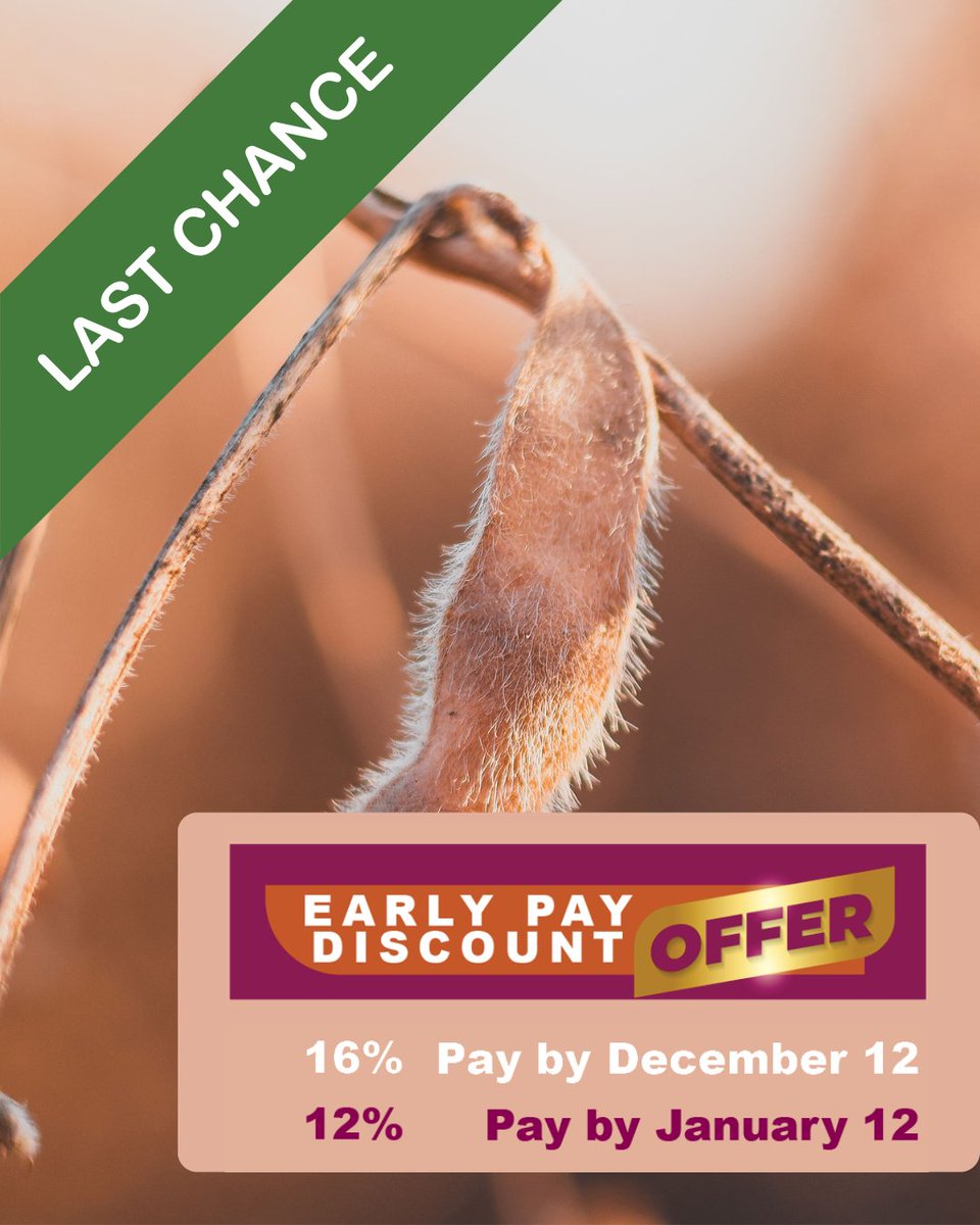 AgServiceInc2's tweet image. ENDS TOMORROW ⌛️

Get your early orders for seed in by tomorrow to receive 16% off your order! Call your local Ag Service agronomist to get more details or to place your order. Don't wait, save now!