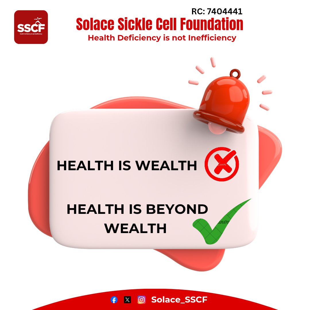 Solace_SSCF's tweet image. Health is not just wealth, it is far beyond it.
At Solace Sickle Cell Foundation, we remind everyone that health is the true foundation for living, thriving, and achieving.
#HealthMatters #SolaceWarriors #SoundHealth