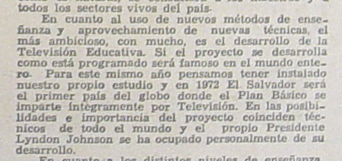 Gracias a la Television Educativa El Salvador es famoso a nivel mundial por la alta calidad de su educación. ¿O quizás no?

Decía un discurso oficial en 1968:
"Si el proyecto se desarrolla como está programado será famoso en el mundo entero".

"en 1972 El. Salvador será el primer
