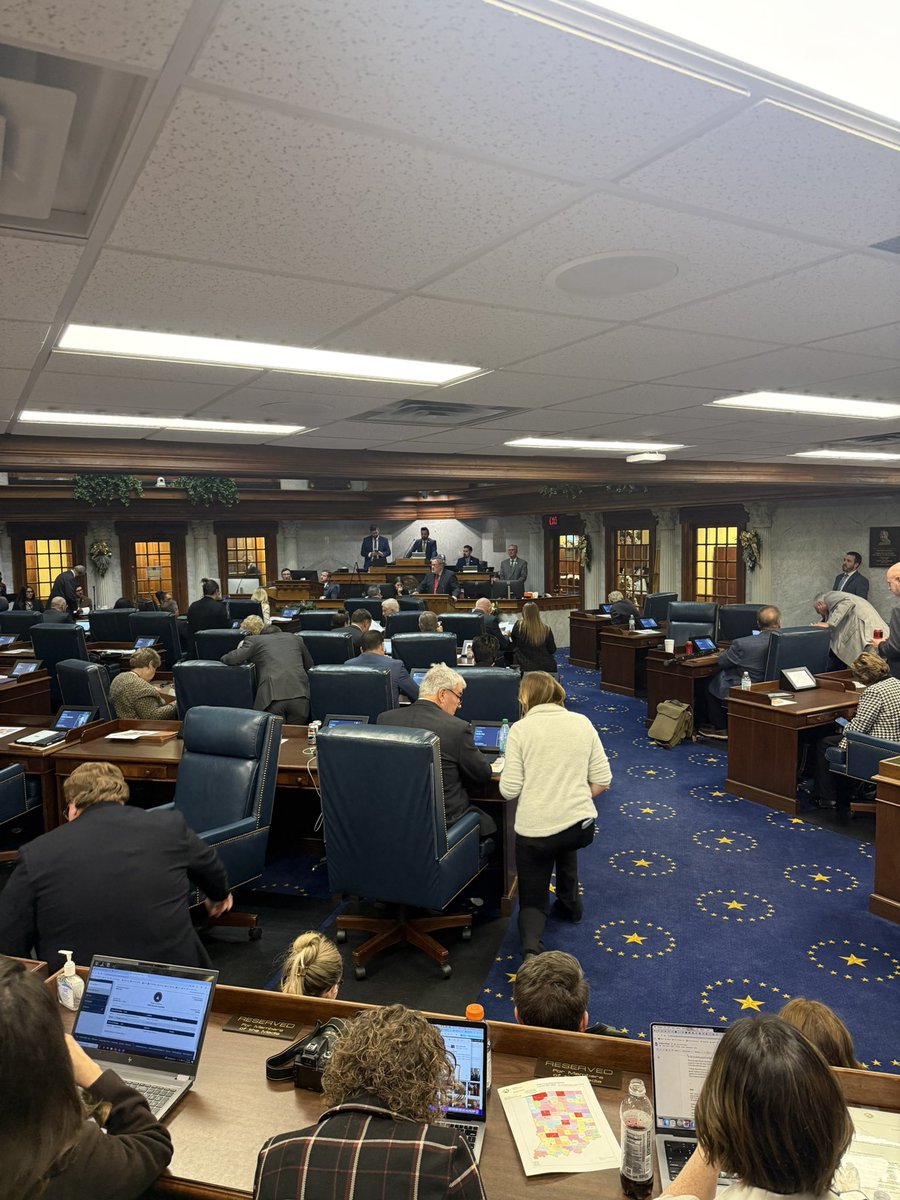 MhacklerTV's tweet image. The Indiana Senate is in session to  vote on the Indiana redistricting bill. It  comes as the president has made threats to lawmakers that don’t support the measure. We will see how senators responded. Right now 48 senators are present.